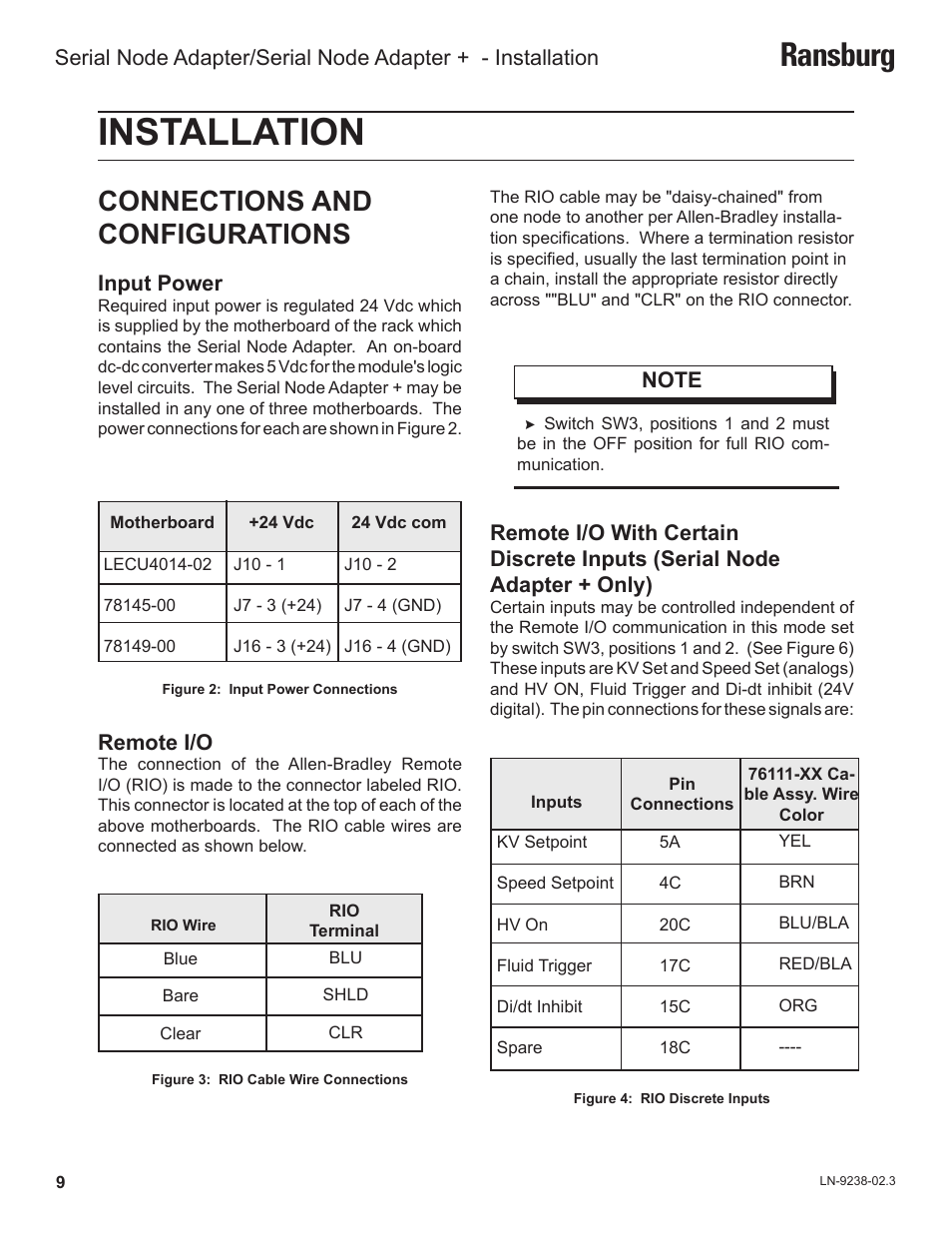 Installation, Ransburg, Connections and configurations | Ransburg Serial Node Adapter LECU4002_78553 User Manual | Page 13 / 43