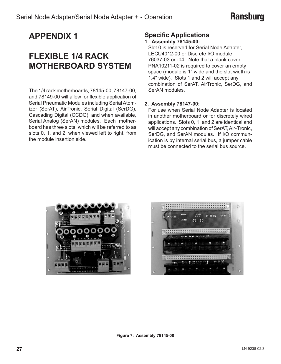 Ransburg, Appendix 1 flexible 1/4 rack motherboard system | Ransburg Serial Node Adapter LECU4002_78553 User Manual | Page 31 / 43