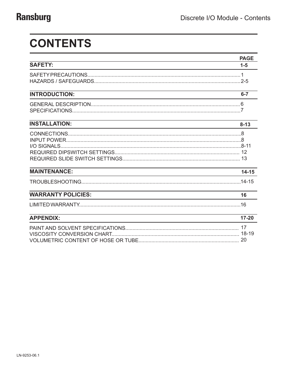 Ransburg Discrete IO Module A11435 User Manual | Page 3 / 25