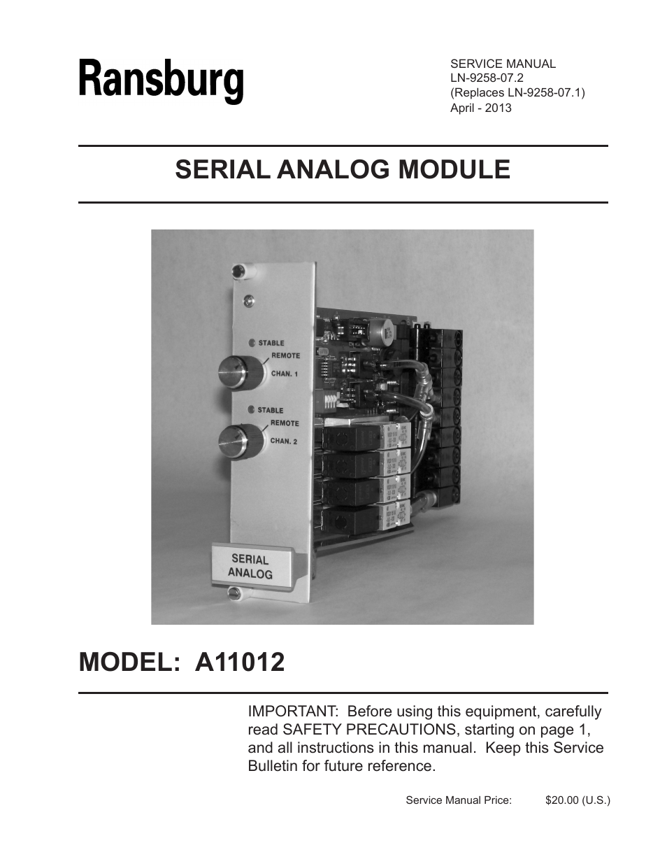 Ransburg Serial Analog Module A11012 User Manual | 20 pages