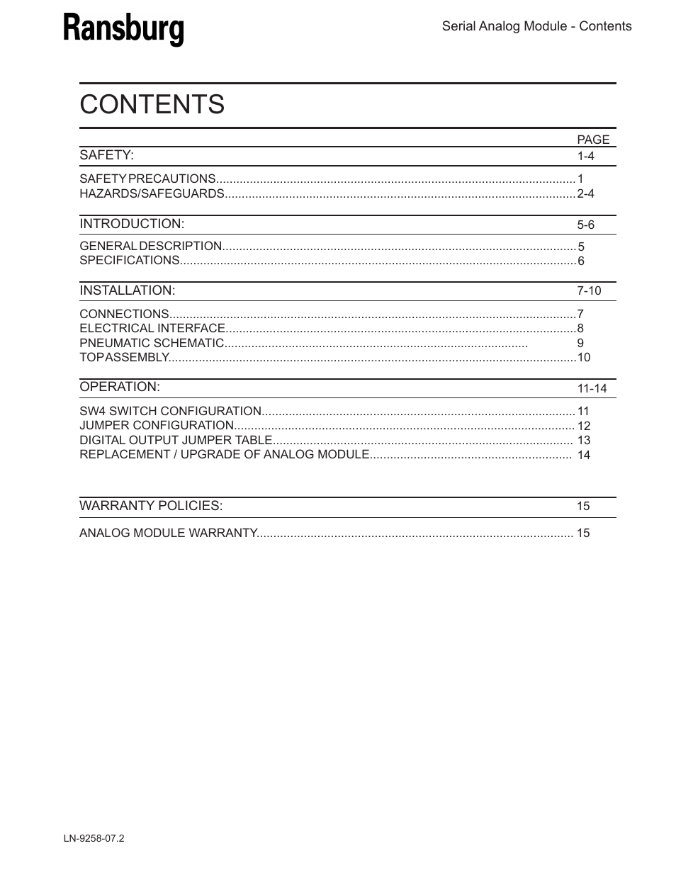 Ransburg Serial Analog Module A11012 User Manual | Page 3 / 20