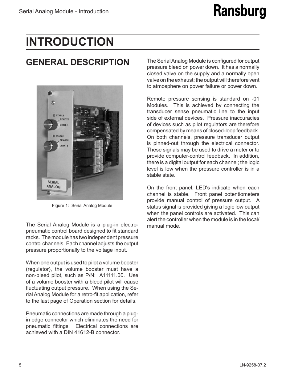 Introduction, General description | Ransburg Serial Analog Module A11012 User Manual | Page 8 / 20