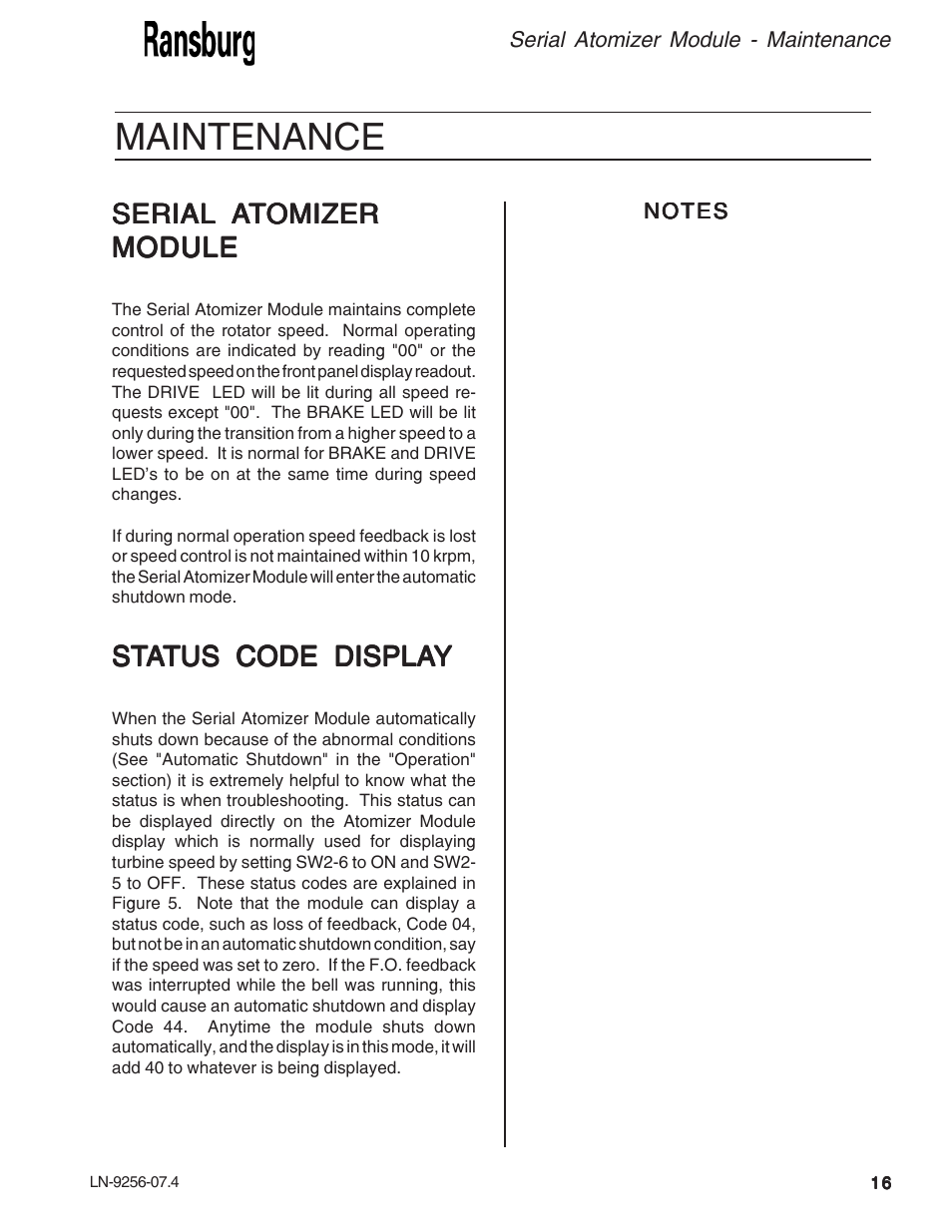 Maintenance | Ransburg Serial Atomizer Module A11925-00 User Manual | Page 19 / 26