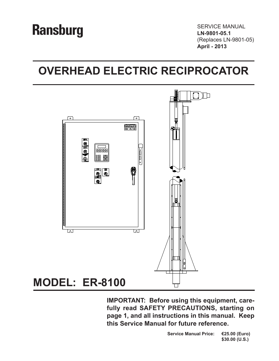 Ransburg Overhead Electric Reciprocator ER-8100 User Manual | 54 pages