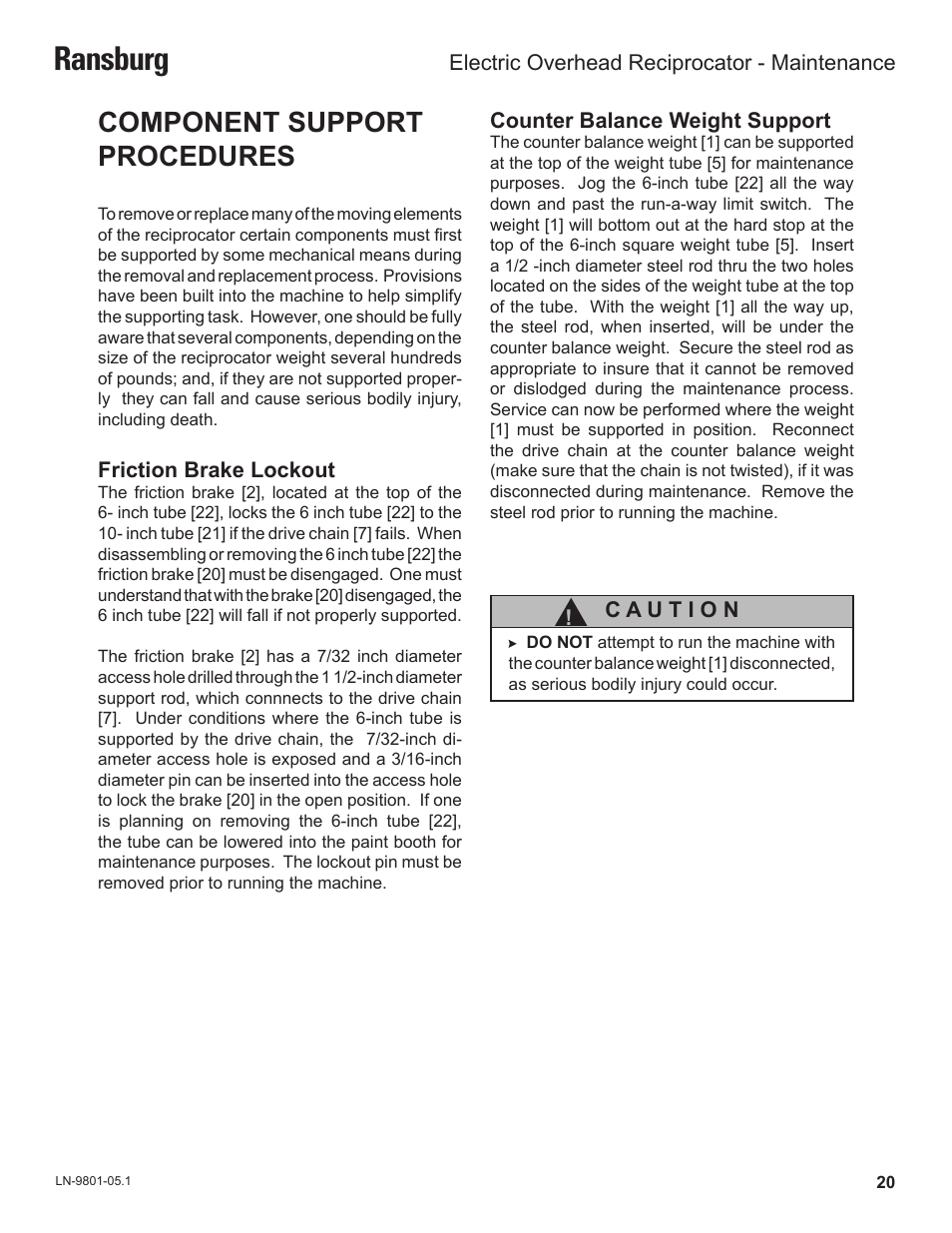 Ransburg, Component support procedures | Ransburg Overhead Electric Reciprocator ER-8100 User Manual | Page 23 / 54