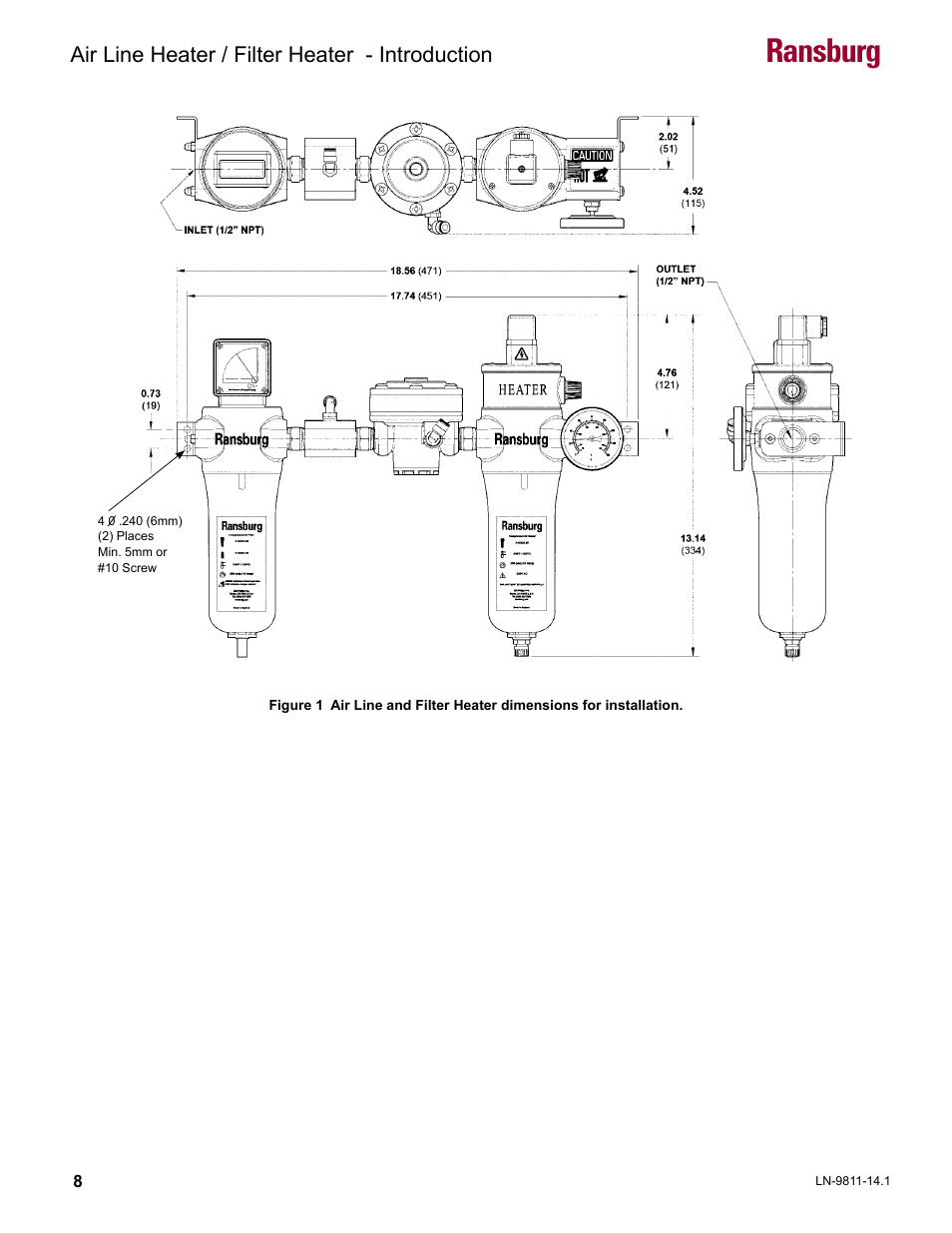 Dimensions, Ransburg, Air line heater / filter heater - introduction | Ransburg Air Line and Filter Heater A13230 User Manual | Page 10 / 16
