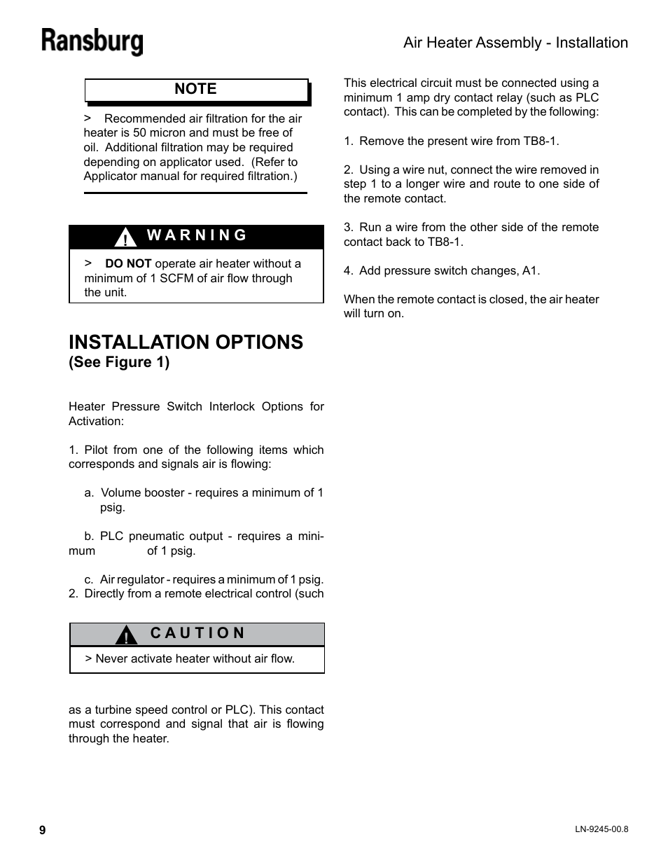 Installation options | Ransburg Air Heater Assy. A11065-05 User Manual | Page 12 / 26