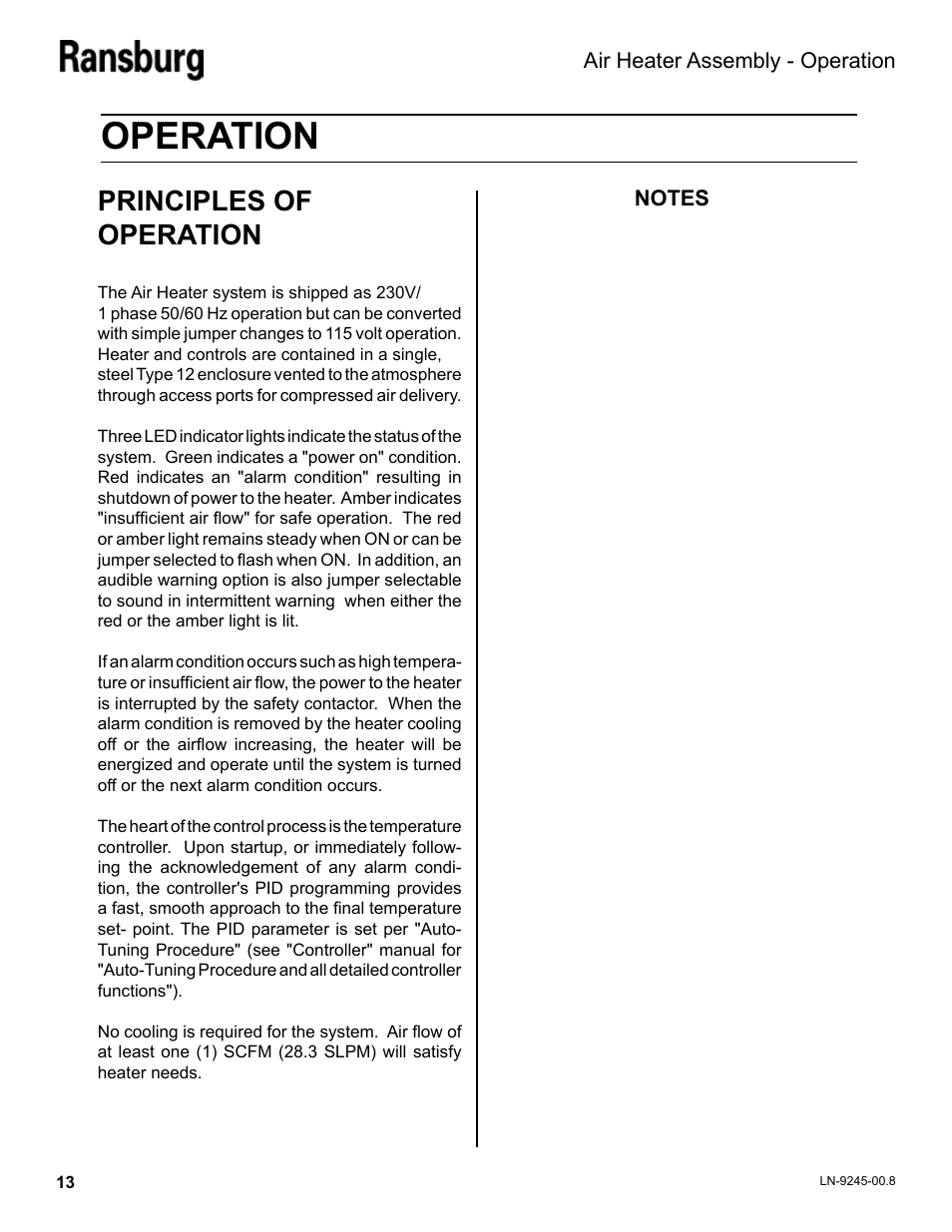 Operation, Principles of operation | Ransburg Air Heater Assy. A11065-05 User Manual | Page 16 / 26