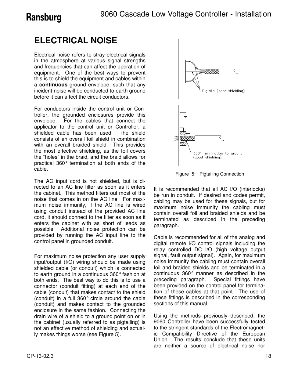 Electrical noise, 9060 cascade low voltage controller - installation | Ransburg 9060 LV Cascade Controller 80120-XXX User Manual | Page 23 / 60