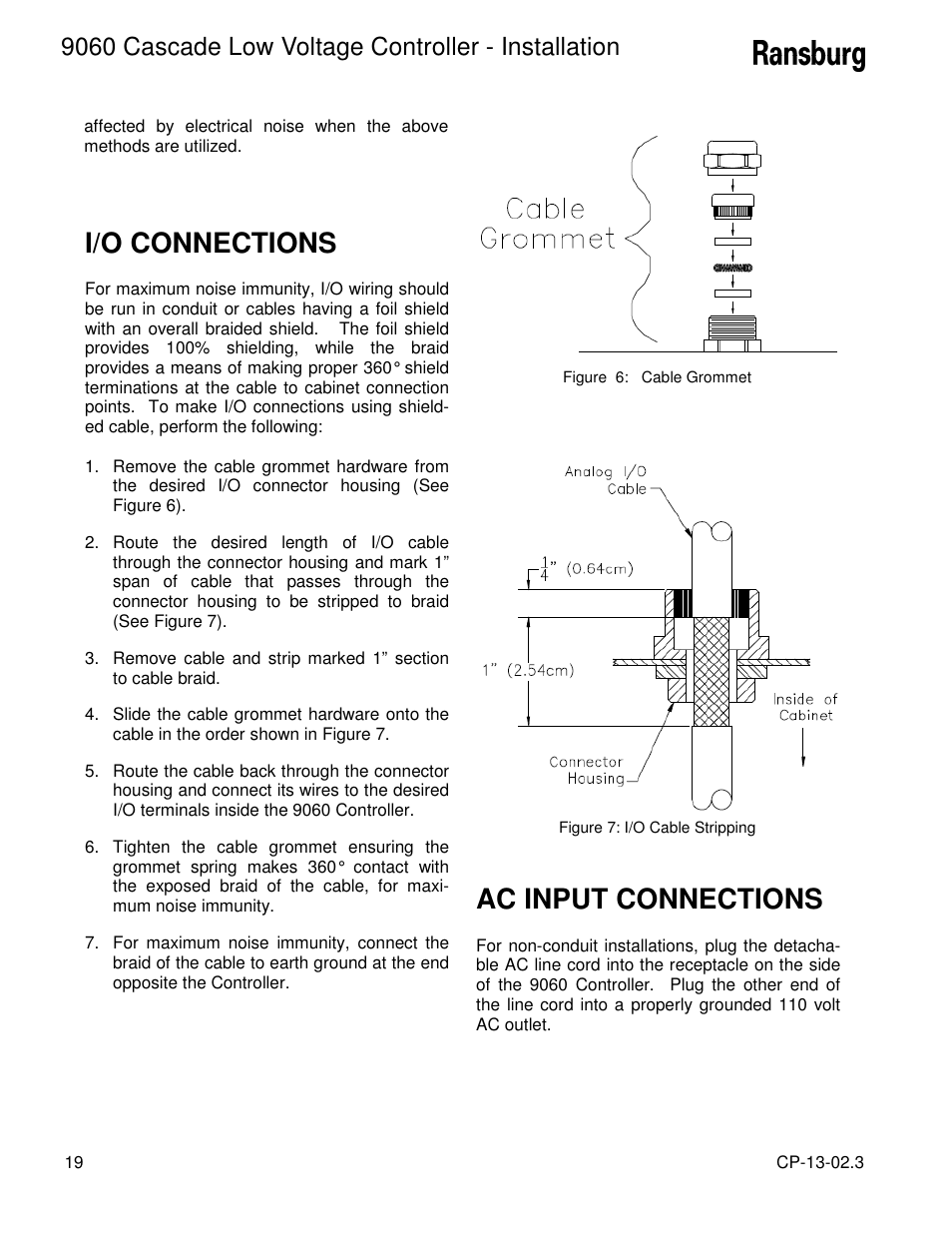 I/o connections, Ac input connections, 9060 cascade low voltage controller - installation | Ransburg 9060 LV Cascade Controller 80120-XXX User Manual | Page 24 / 60