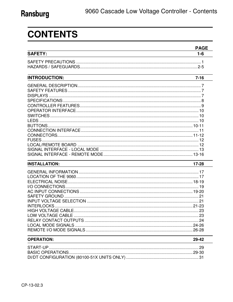 Ransburg 9060 LV Cascade Controller 80120-XXX User Manual | Page 3 / 60