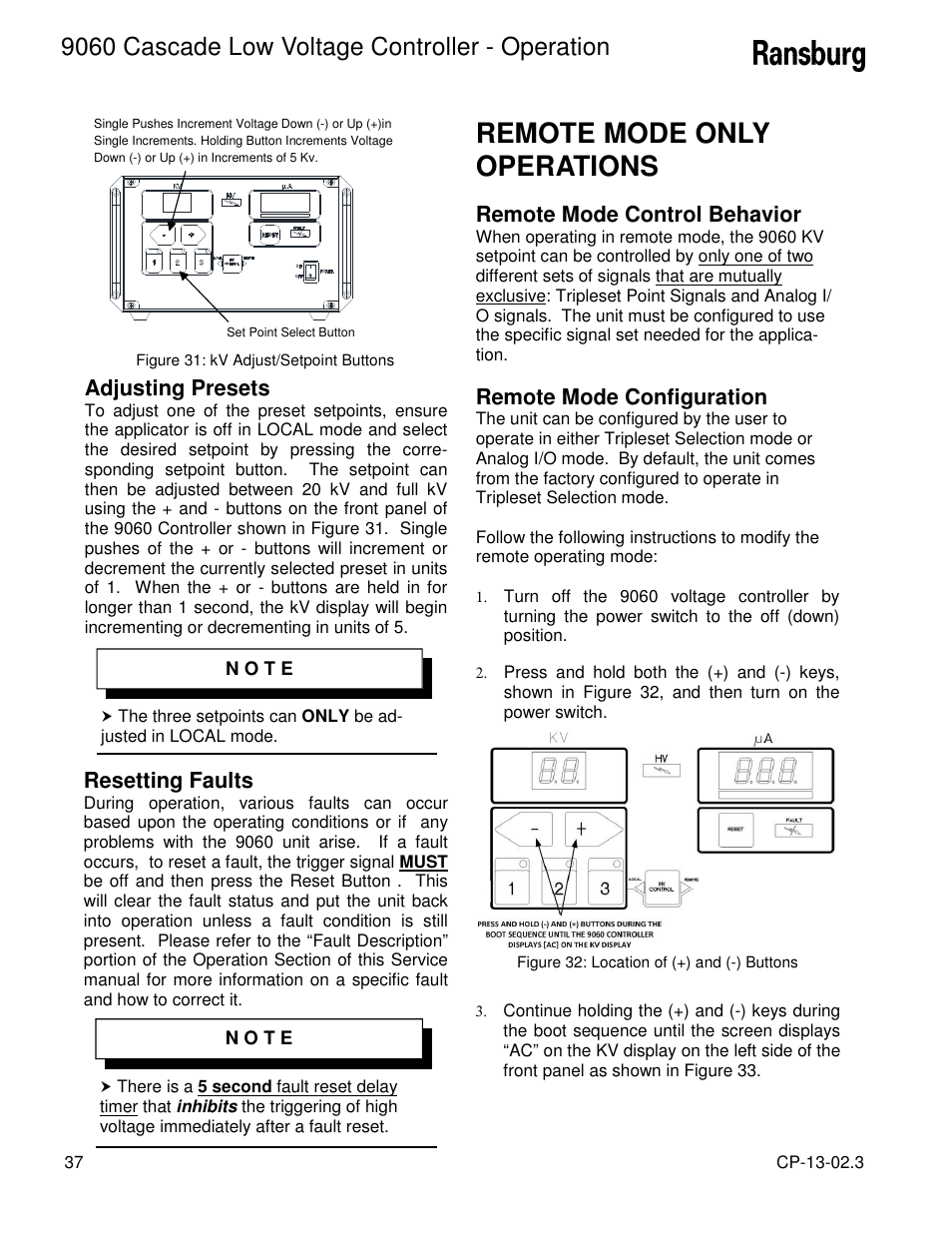 Remote mode only operations, 9060 cascade low voltage controller - operation | Ransburg 9060 LV Cascade Controller 80120-XXX User Manual | Page 42 / 60