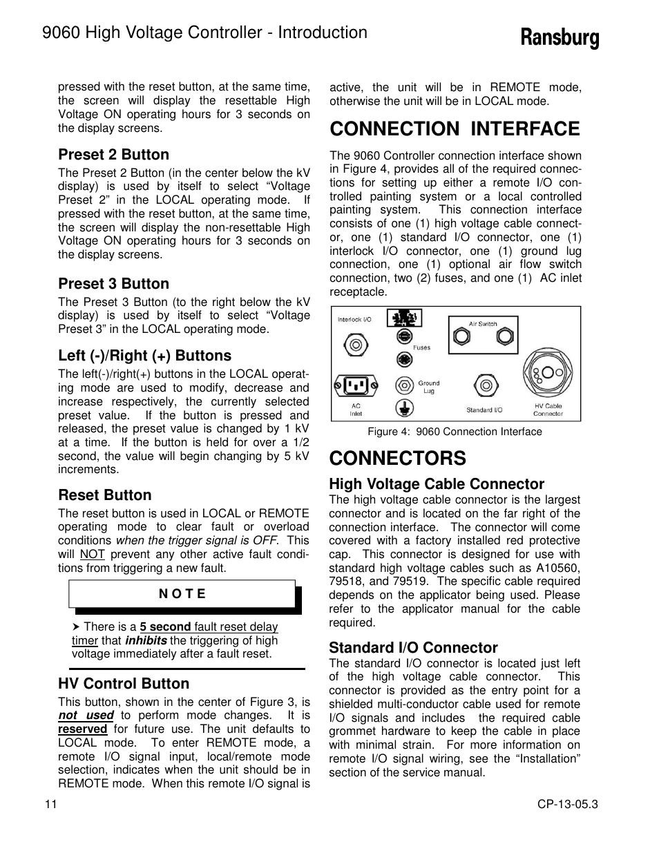 Connection interface, Connectors, 9060 high voltage controller - introduction | Ransburg 9060 HV Controller 80100-XXX User Manual | Page 16 / 60