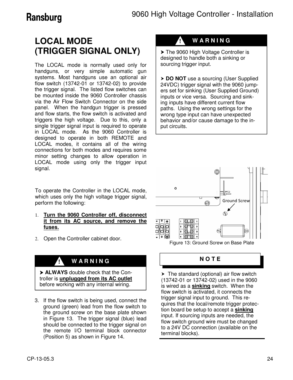 Local mode (trigger signal only), 9060 high voltage controller - installation | Ransburg 9060 HV Controller 80100-XXX User Manual | Page 29 / 60