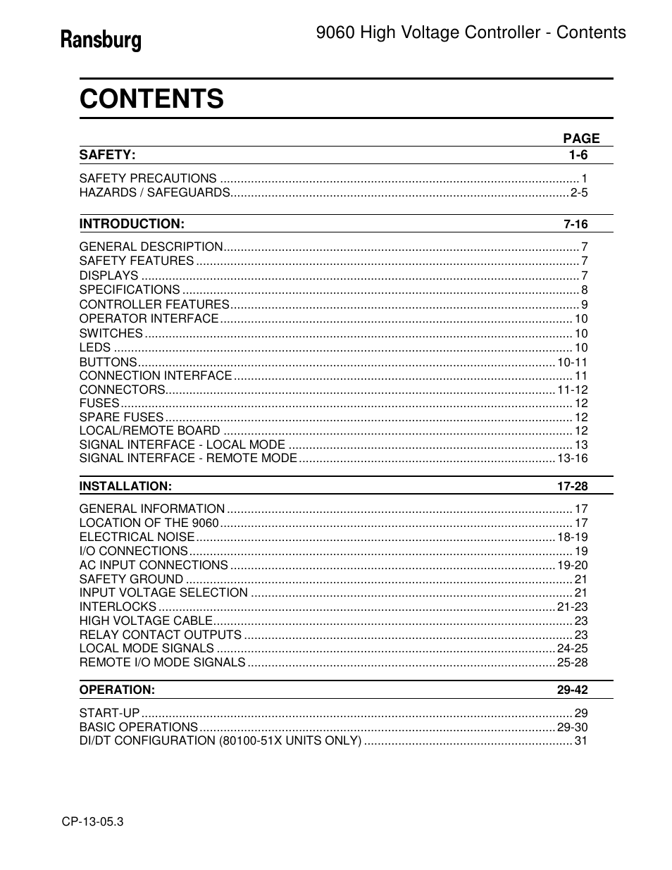 Ransburg 9060 HV Controller 80100-XXX User Manual | Page 3 / 60