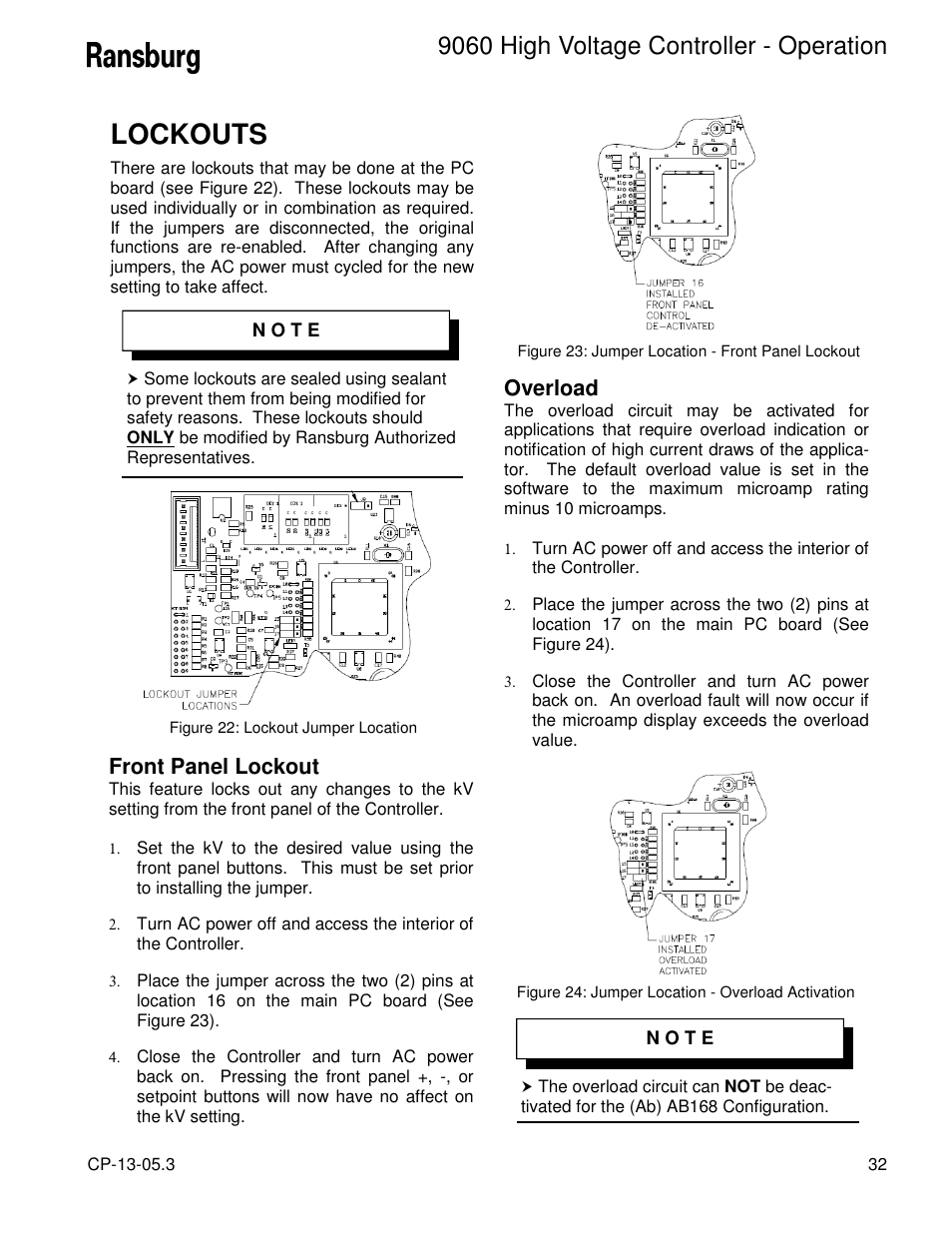 Lockouts, 9060 high voltage controller - operation, Front panel lockout | Overload | Ransburg 9060 HV Controller 80100-XXX User Manual | Page 37 / 60