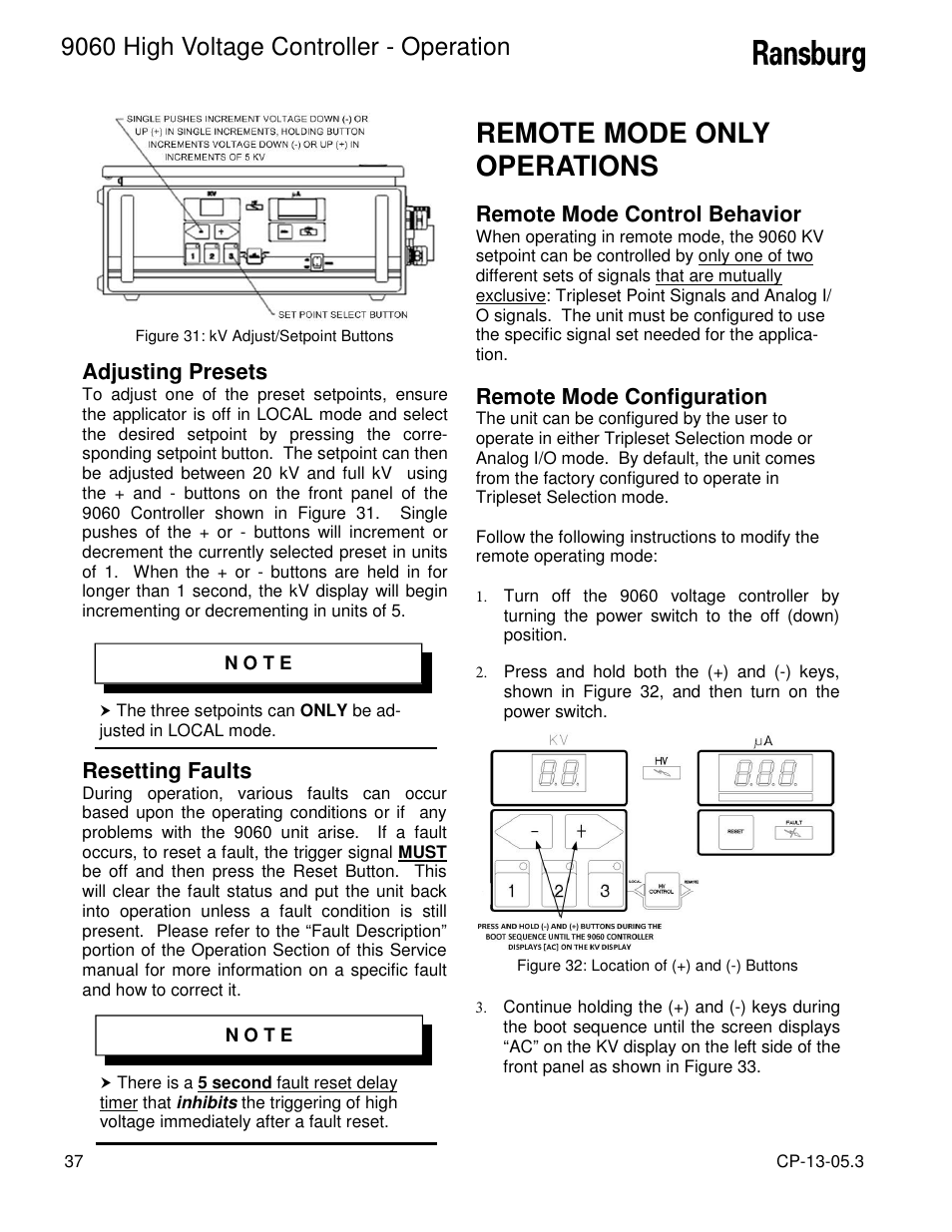 Remote mode only operations, 9060 high voltage controller - operation | Ransburg 9060 HV Controller 80100-XXX User Manual | Page 42 / 60