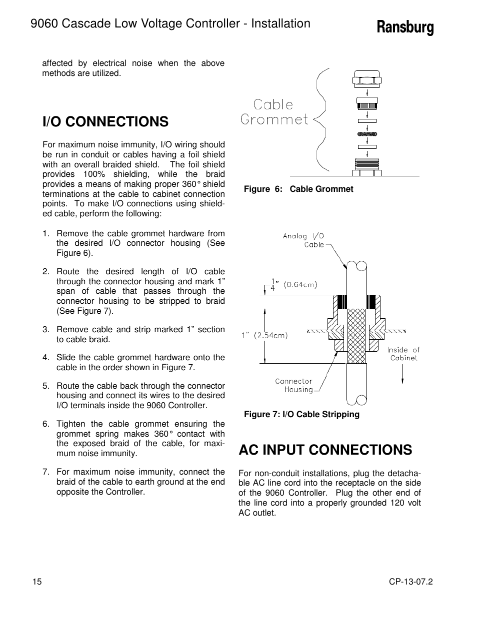 I/o connections, Ac input connections, 9060 cascade low voltage controller - installation | Ransburg 9060 LV Cascade Controller 80131-XXX User Manual | Page 20 / 41