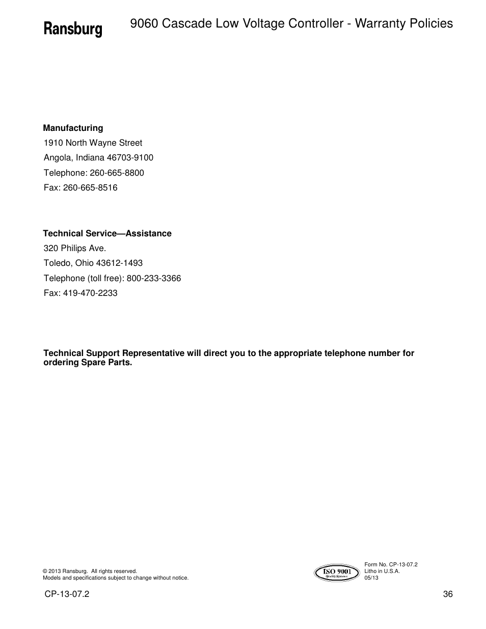 Ransburg 9060 LV Cascade Controller 80131-XXX User Manual | Page 41 / 41