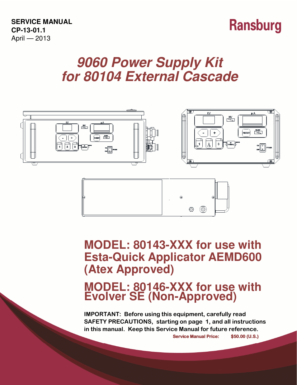 Ransburg 9060 Power Supply Kit 80104 Ext. Cascade (AEMD600) User Manual | 26 pages