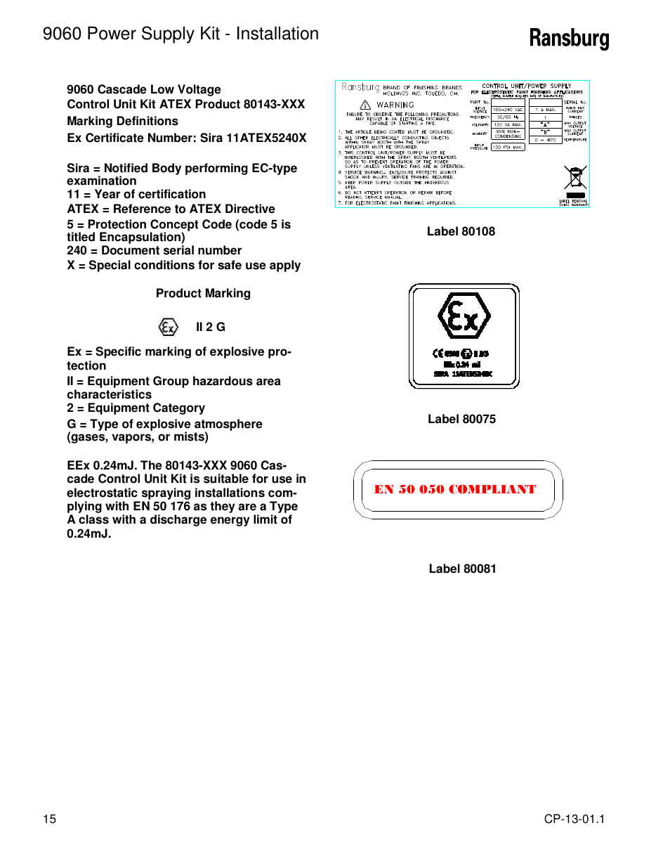 9060 power supply kit - installation | Ransburg 9060 Power Supply Kit 80104 Ext. Cascade (AEMD600) User Manual | Page 18 / 26