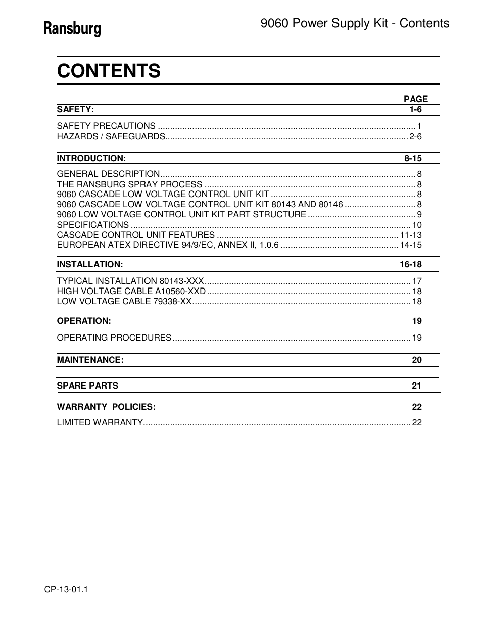 Ransburg 9060 Power Supply Kit 80104 Ext. Cascade (AEMD600) User Manual | Page 3 / 26