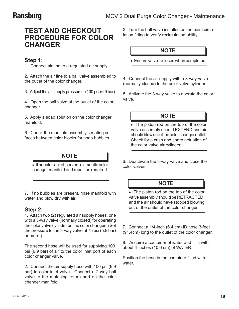 Ransburg, Test and checkout procedure for color changer | Ransburg MCV2 Dual Purge Color Changer A10986-XX_A10993-XX User Manual | Page 21 / 33