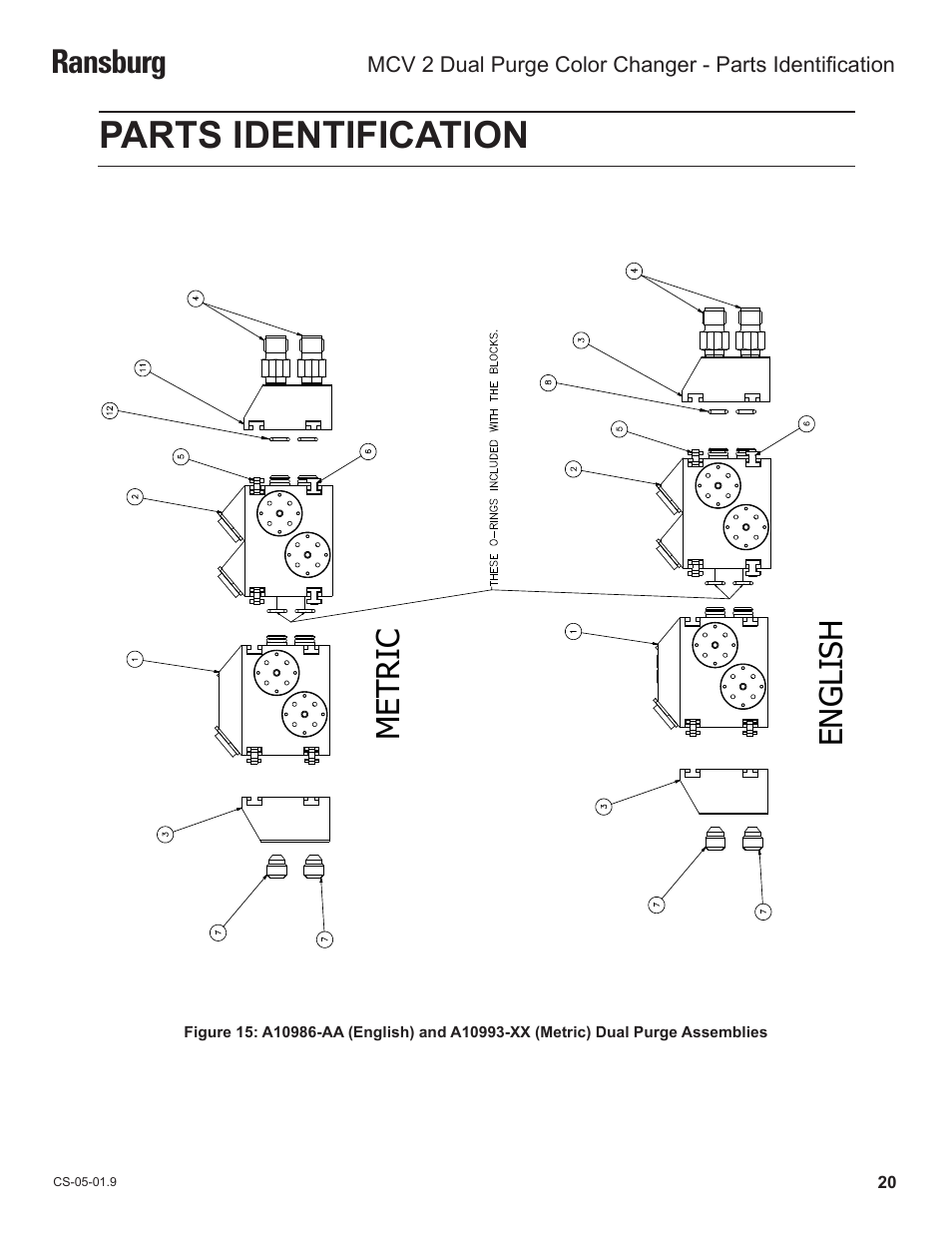 Parts identification, Ransburg, Met ric en g li sh | Ransburg MCV2 Dual Purge Color Changer A10986-XX_A10993-XX User Manual | Page 23 / 33