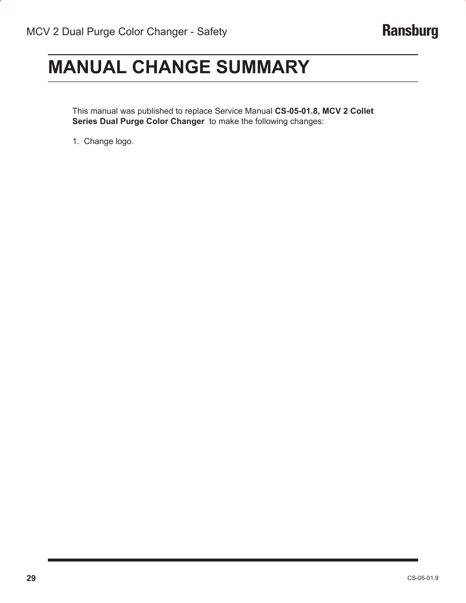 Manual change summary, Ransburg | Ransburg MCV2 Dual Purge Color Changer A10986-XX_A10993-XX User Manual | Page 32 / 33