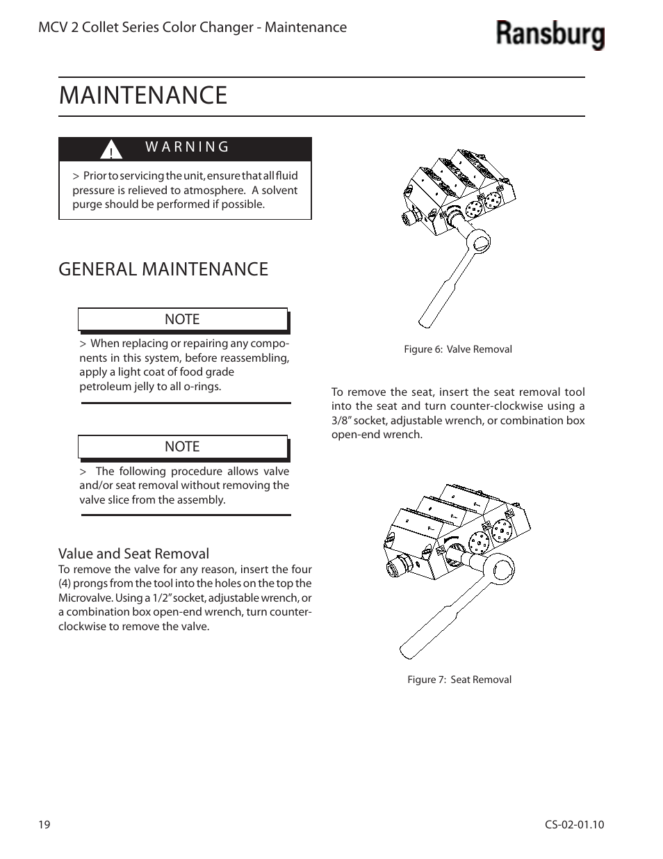 Maintenance, General maintenance | Ransburg MCV2 Modular Color Changer A10800-XX_A11077-XX User Manual | Page 24 / 66