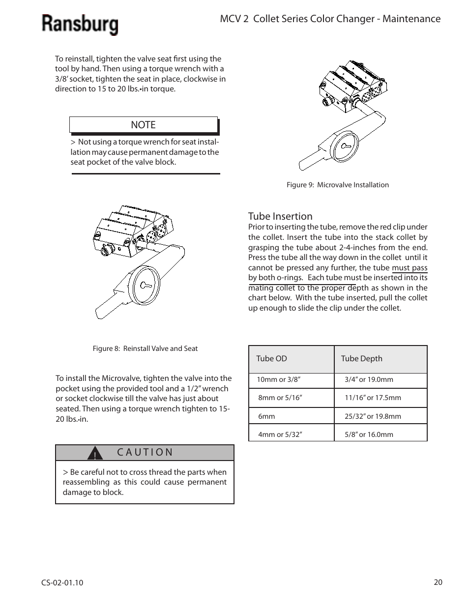 Tube insertion, Mcv 2 collet series color changer - maintenance | Ransburg MCV2 Modular Color Changer A10800-XX_A11077-XX User Manual | Page 25 / 66