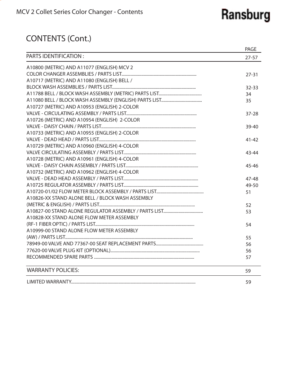 Contents (cont.) | Ransburg MCV2 Modular Color Changer A10800-XX_A11077-XX User Manual | Page 4 / 66