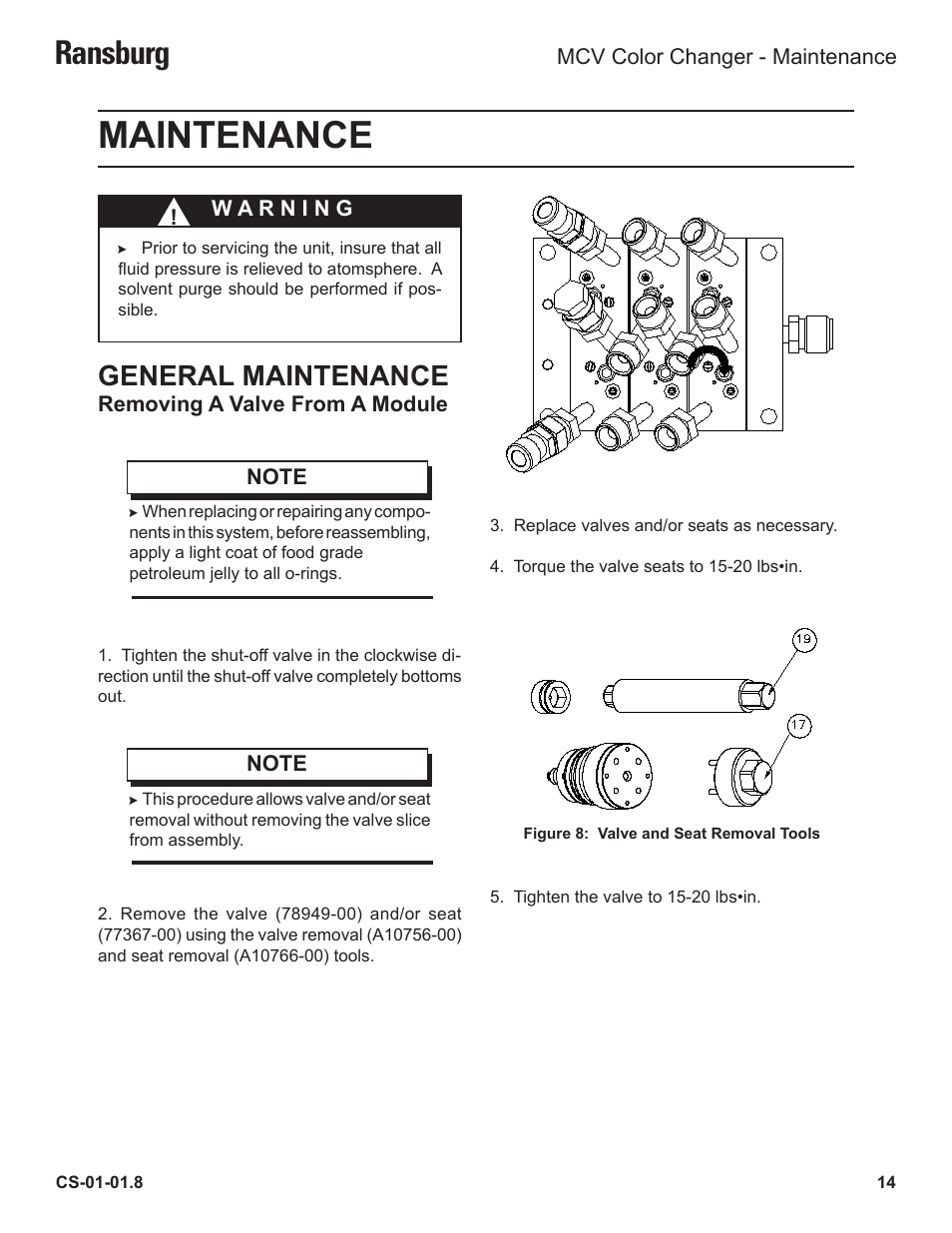 Maintenance, Ransburg, General maintenance | Ransburg MCV Series Module Color Changer 78011-XX User Manual | Page 17 / 37