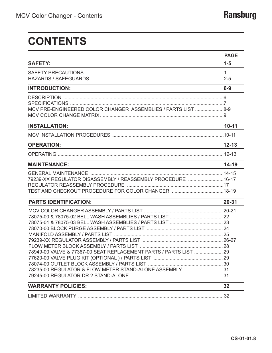 Ransburg MCV Series Module Color Changer 78011-XX User Manual | Page 3 / 37