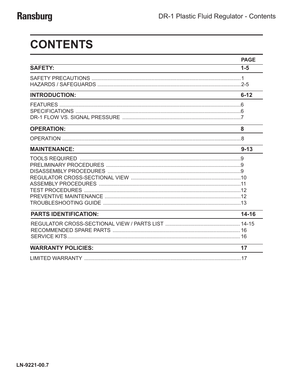 Ransburg DR-1 Plastic Fluid Regulator LREG5001 User Manual | Page 3 / 22