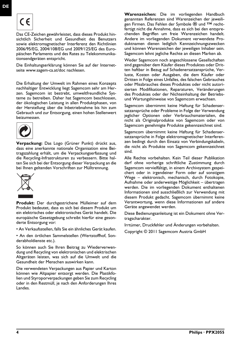 Philips PPX2055 User Manual | Page 4 / 60