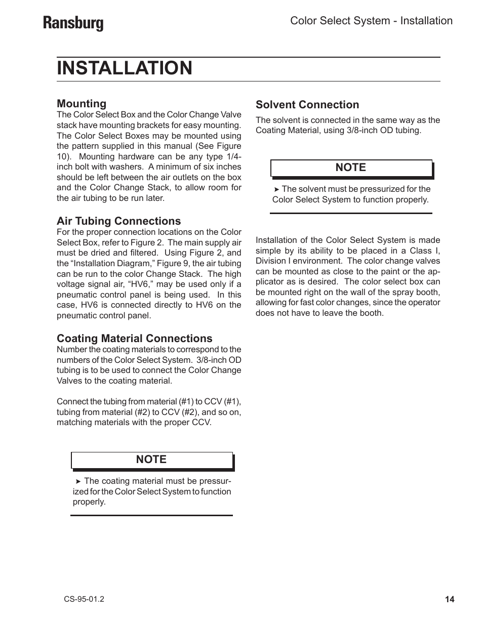 Installation, Ransburg | Ransburg Color Select System CCV-6100 User Manual | Page 16 / 25