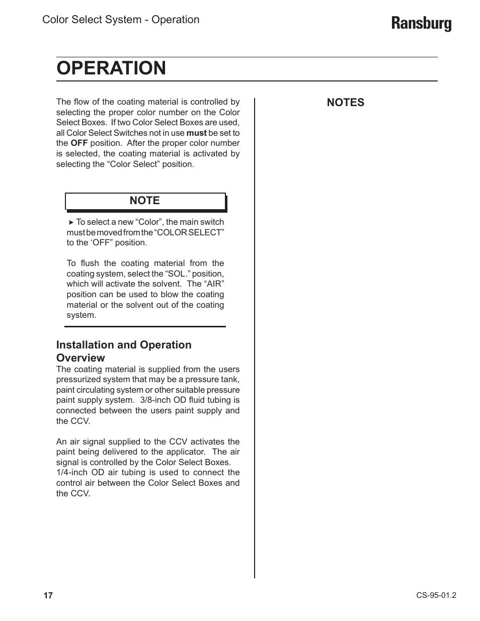 Operation, Ransburg | Ransburg Color Select System CCV-6100 User Manual | Page 19 / 25