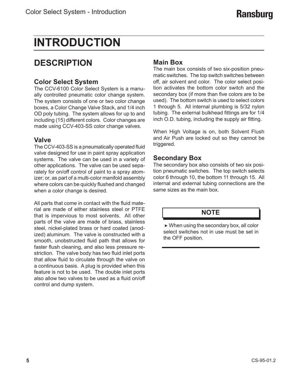 Introduction, Ransburg, Description | Ransburg Color Select System CCV-6100 User Manual | Page 7 / 25