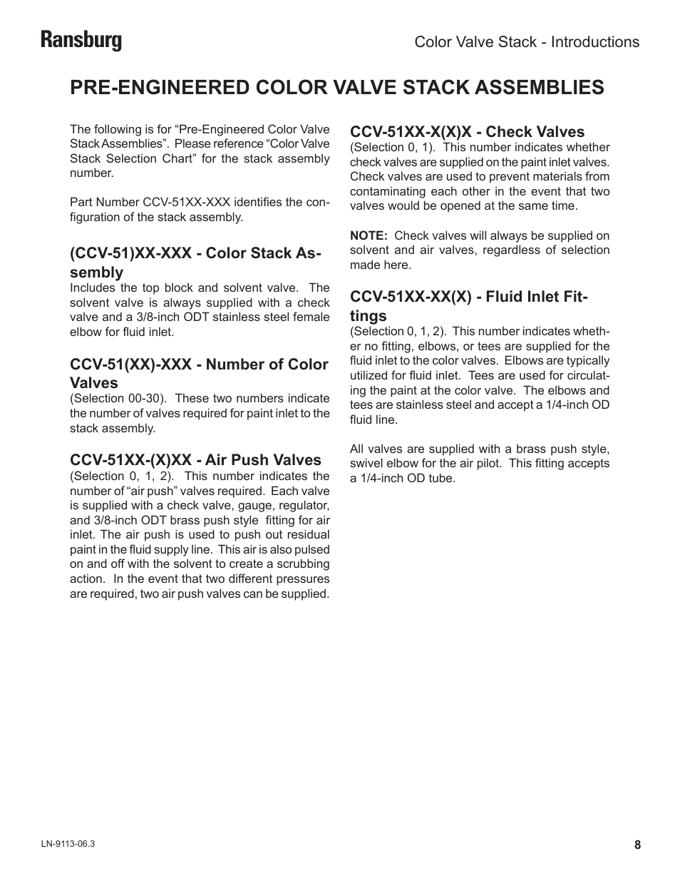 Ransburg, Pre-engineered color valve stack assemblies | Ransburg Color Valve Stack CCV-5100 User Manual | Page 11 / 27