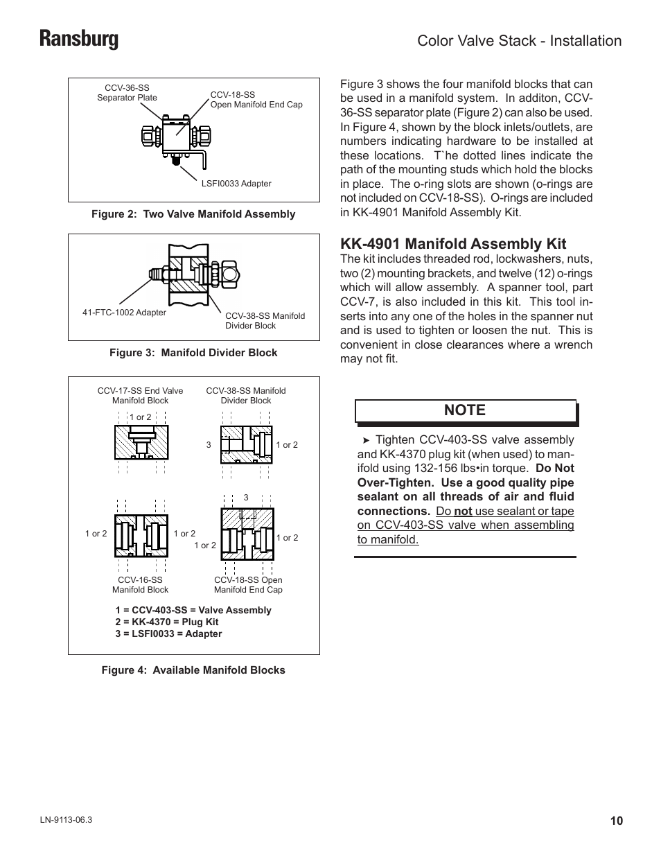 Ransburg, Kk-4901 manifold assembly kit, Color valve stack - installation | Ransburg Color Valve Stack CCV-5100 User Manual | Page 13 / 27