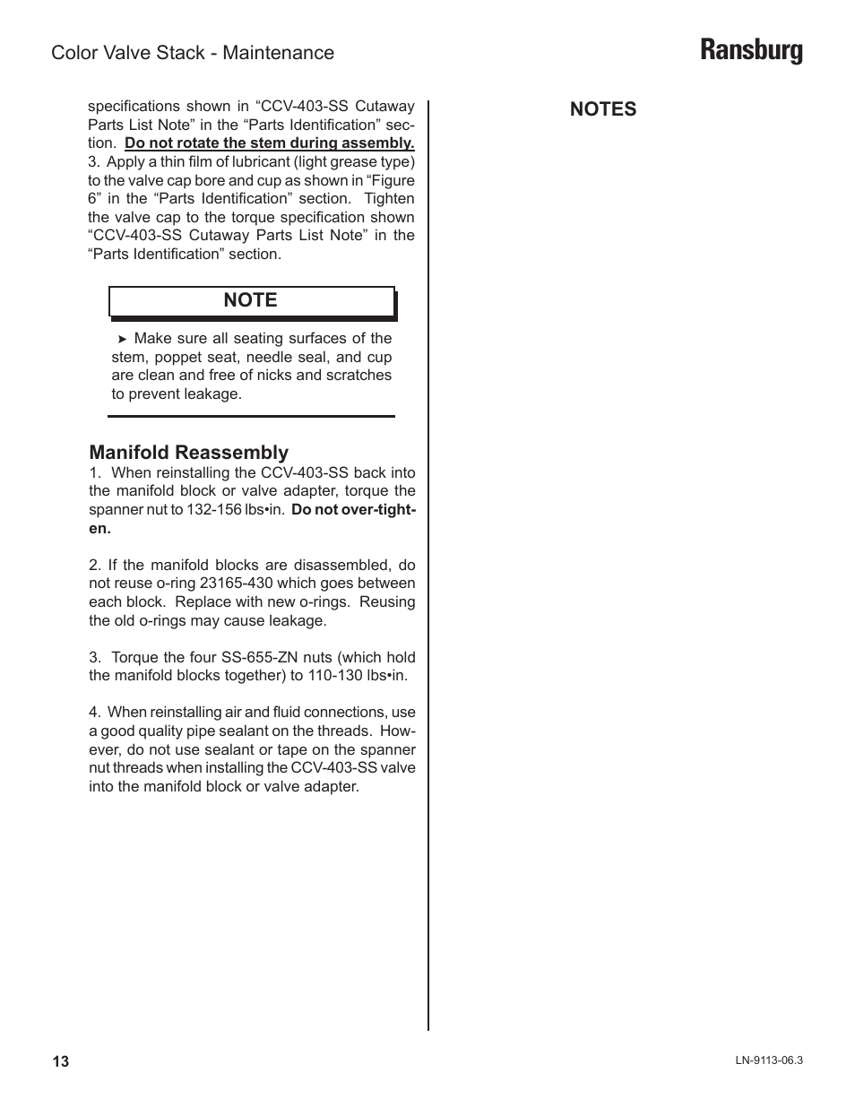 Ransburg | Ransburg Color Valve Stack CCV-5100 User Manual | Page 16 / 27