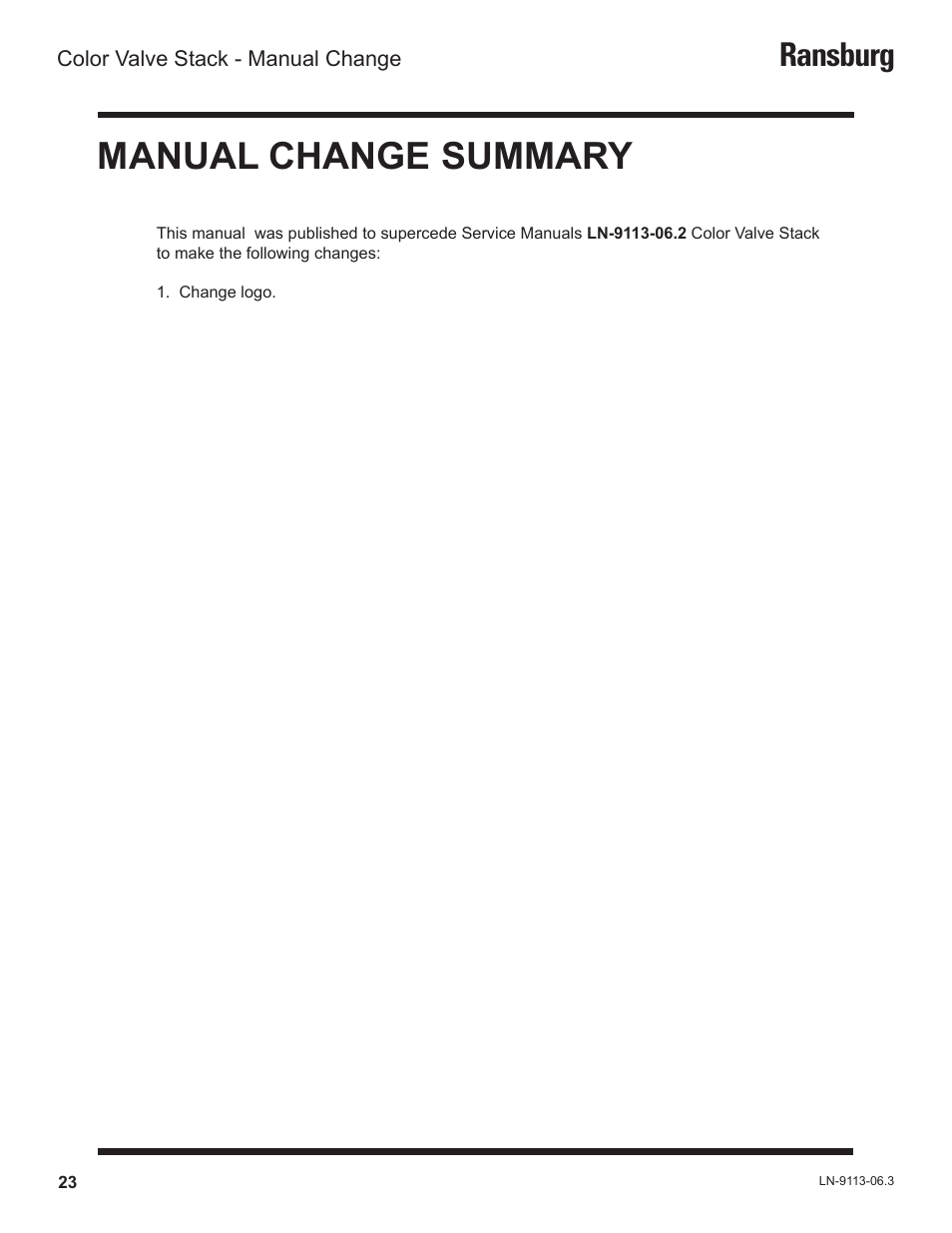 Manual change summary, Ransburg | Ransburg Color Valve Stack CCV-5100 User Manual | Page 26 / 27