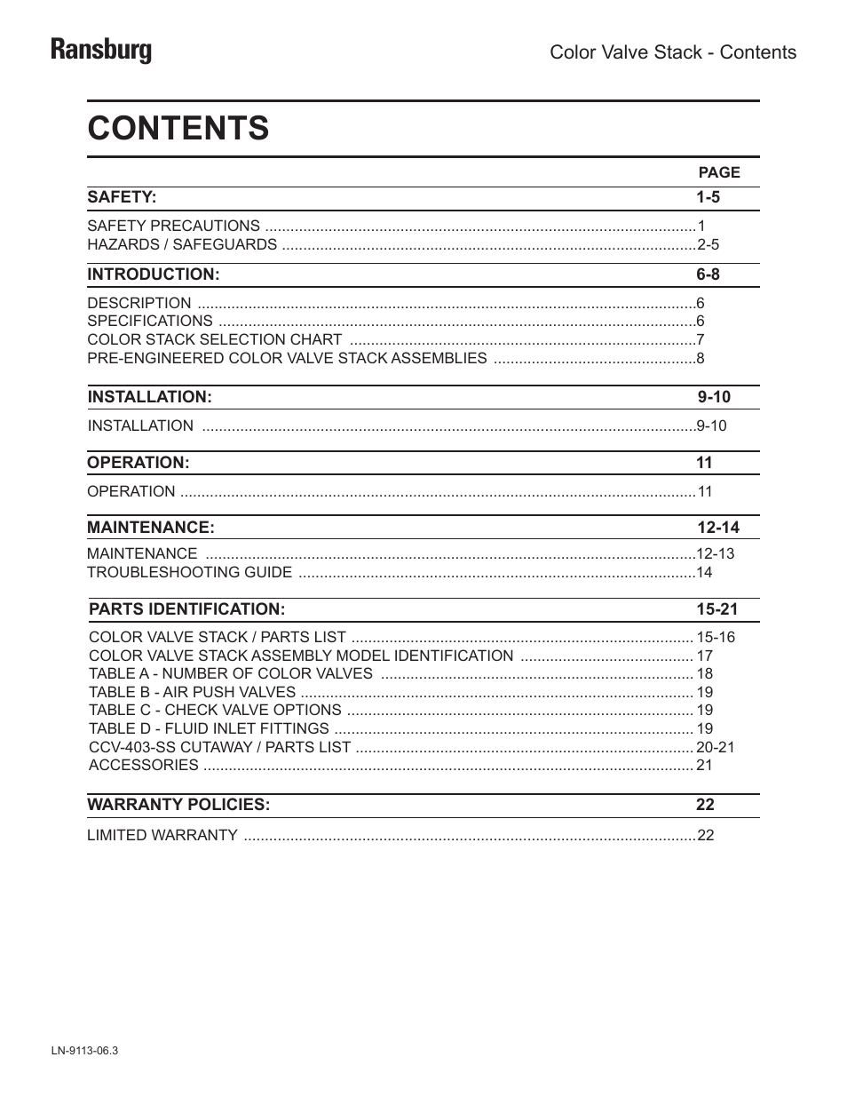 Ransburg Color Valve Stack CCV-5100 User Manual | Page 3 / 27