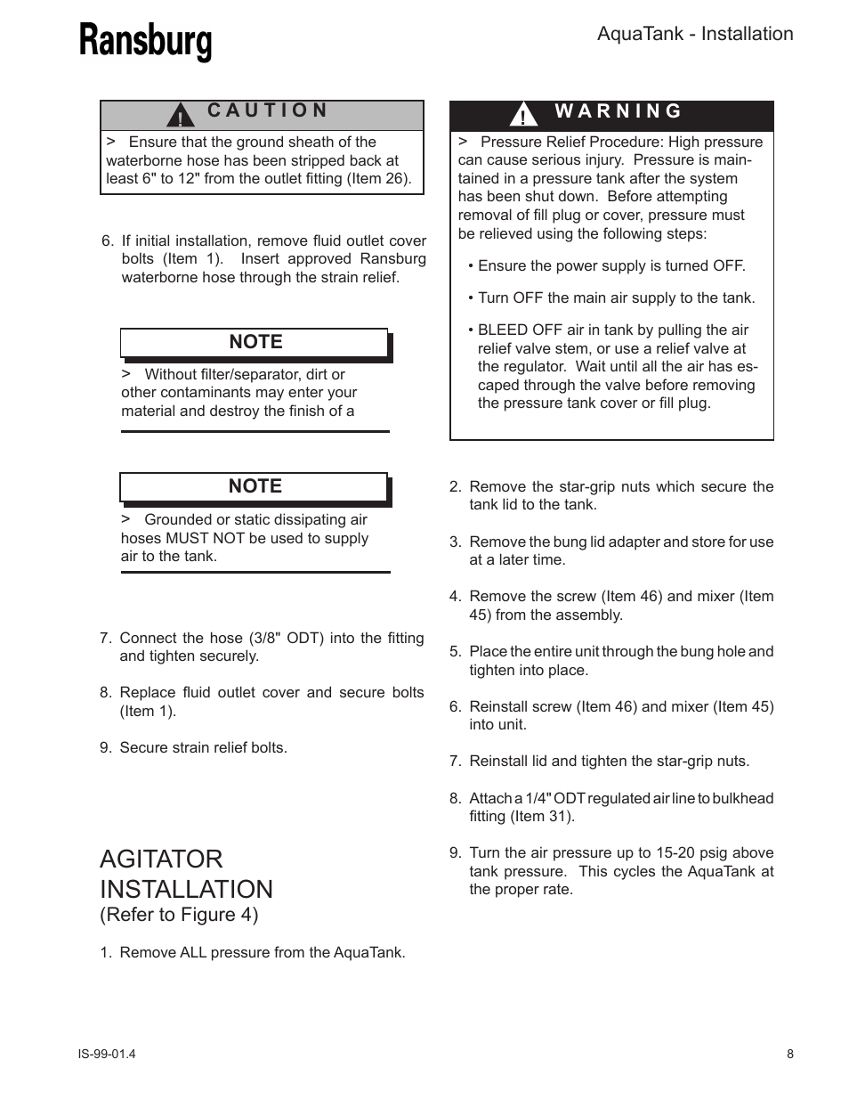 Agitator installation | Ransburg AquaTank User Manual | Page 11 / 22