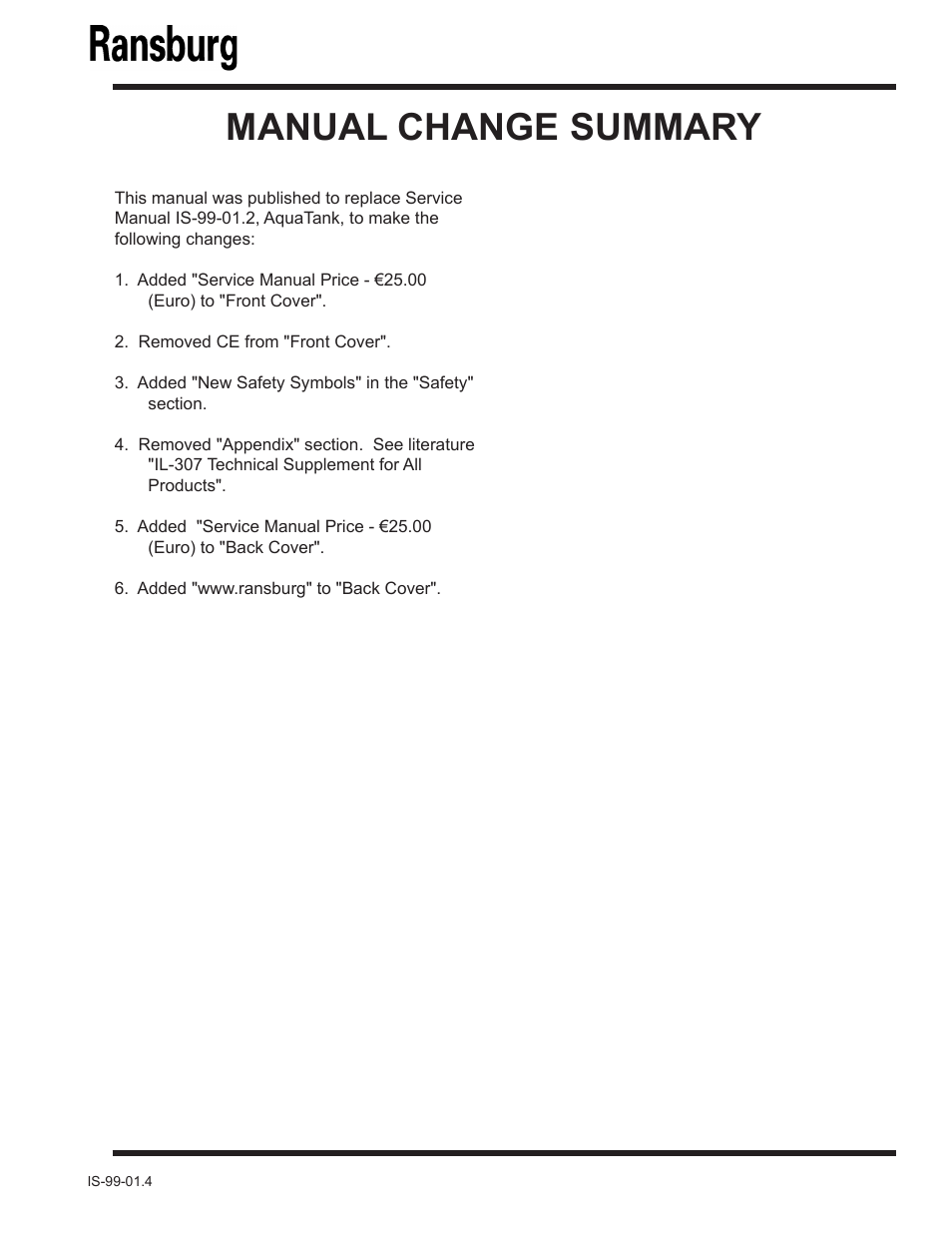 Manual change summary | Ransburg AquaTank User Manual | Page 21 / 22