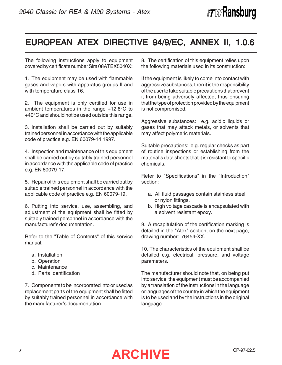 Atex, Archive, European a | Ransburg 9040 Classic HV Power Supply 76447 User Manual | Page 10 / 44