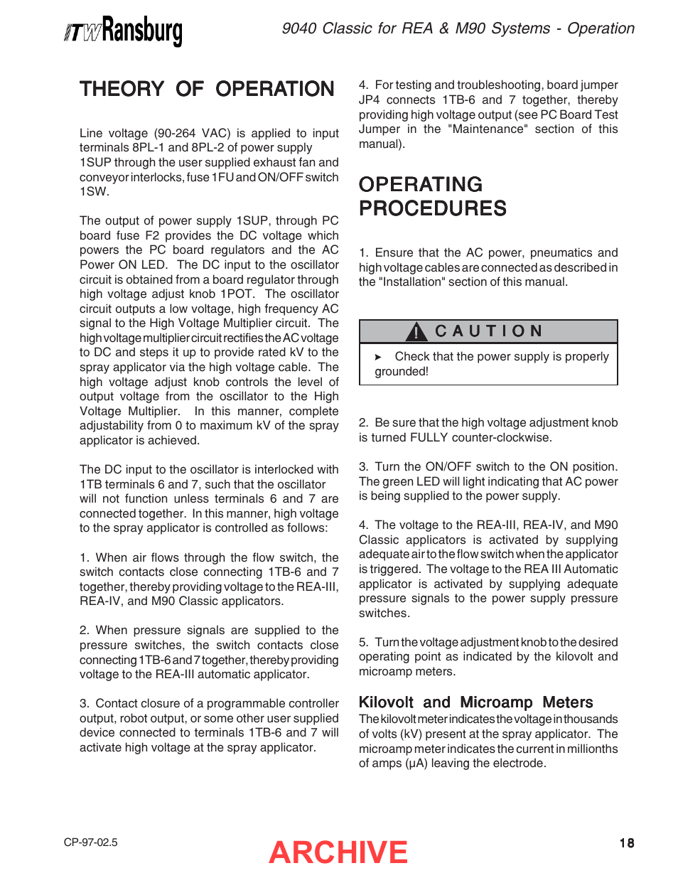 Archive, Theor, Opera | Ransburg 9040 Classic HV Power Supply 76447 User Manual | Page 21 / 44