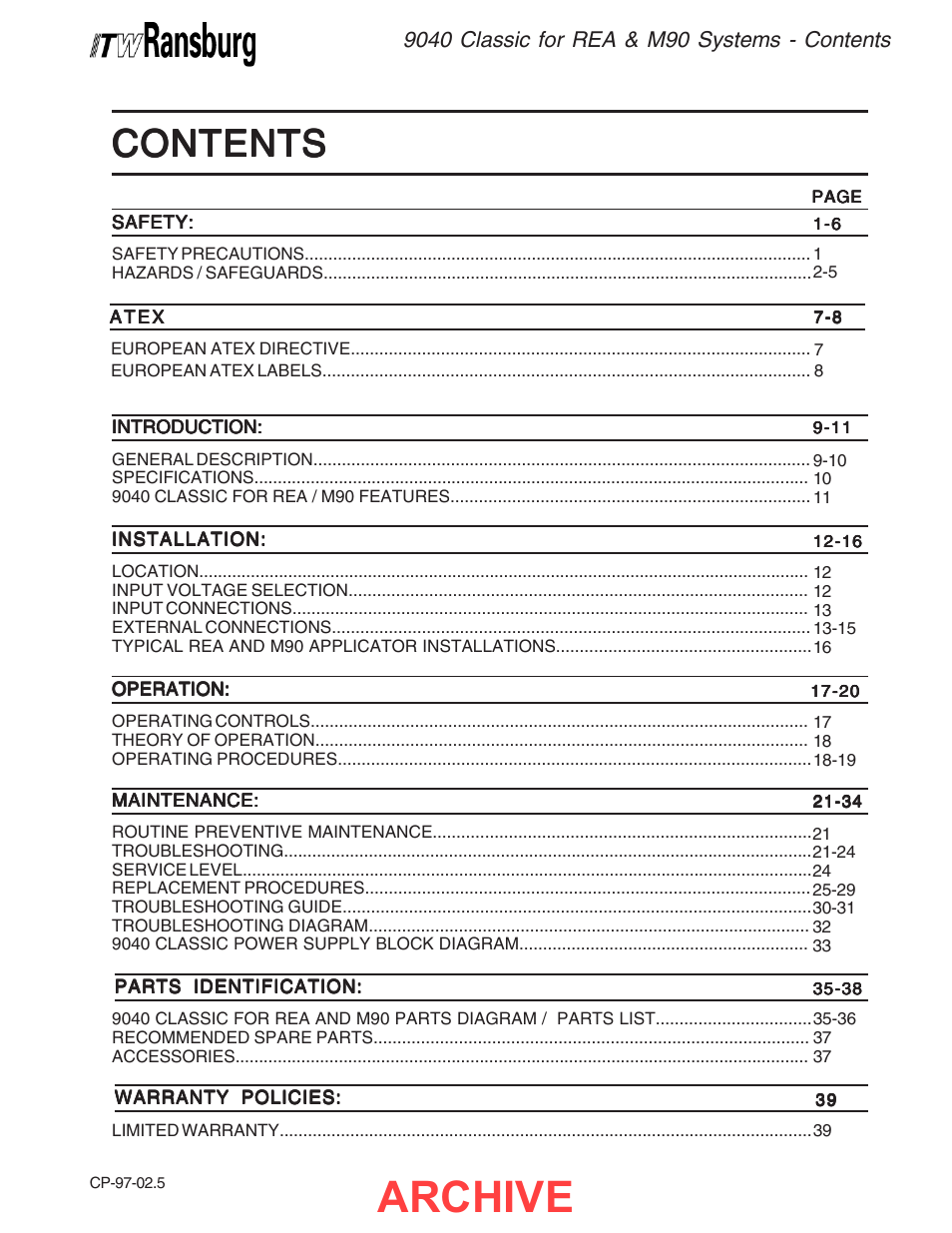 Ransburg 9040 Classic HV Power Supply 76447 User Manual | Page 3 / 44