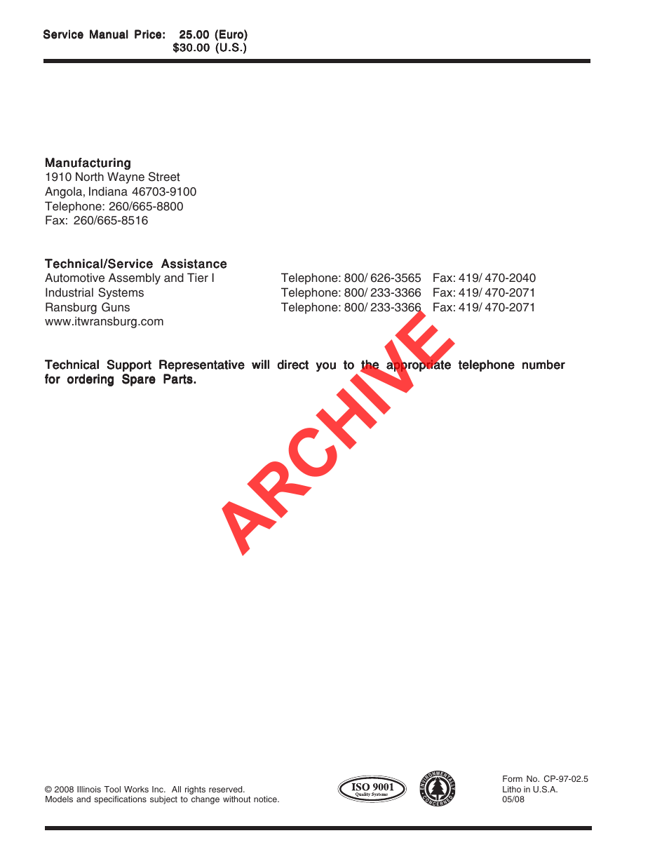 Contact information, Archive | Ransburg 9040 Classic HV Power Supply 76447 User Manual | Page 44 / 44